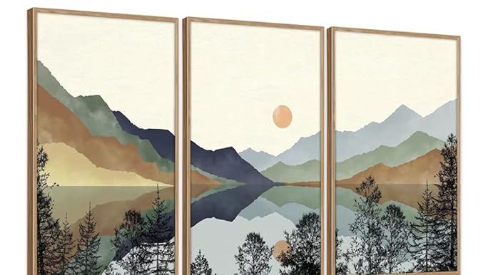 Amazon.com: CHDITB Mountain Sun Forest Framed Art Prints(Set